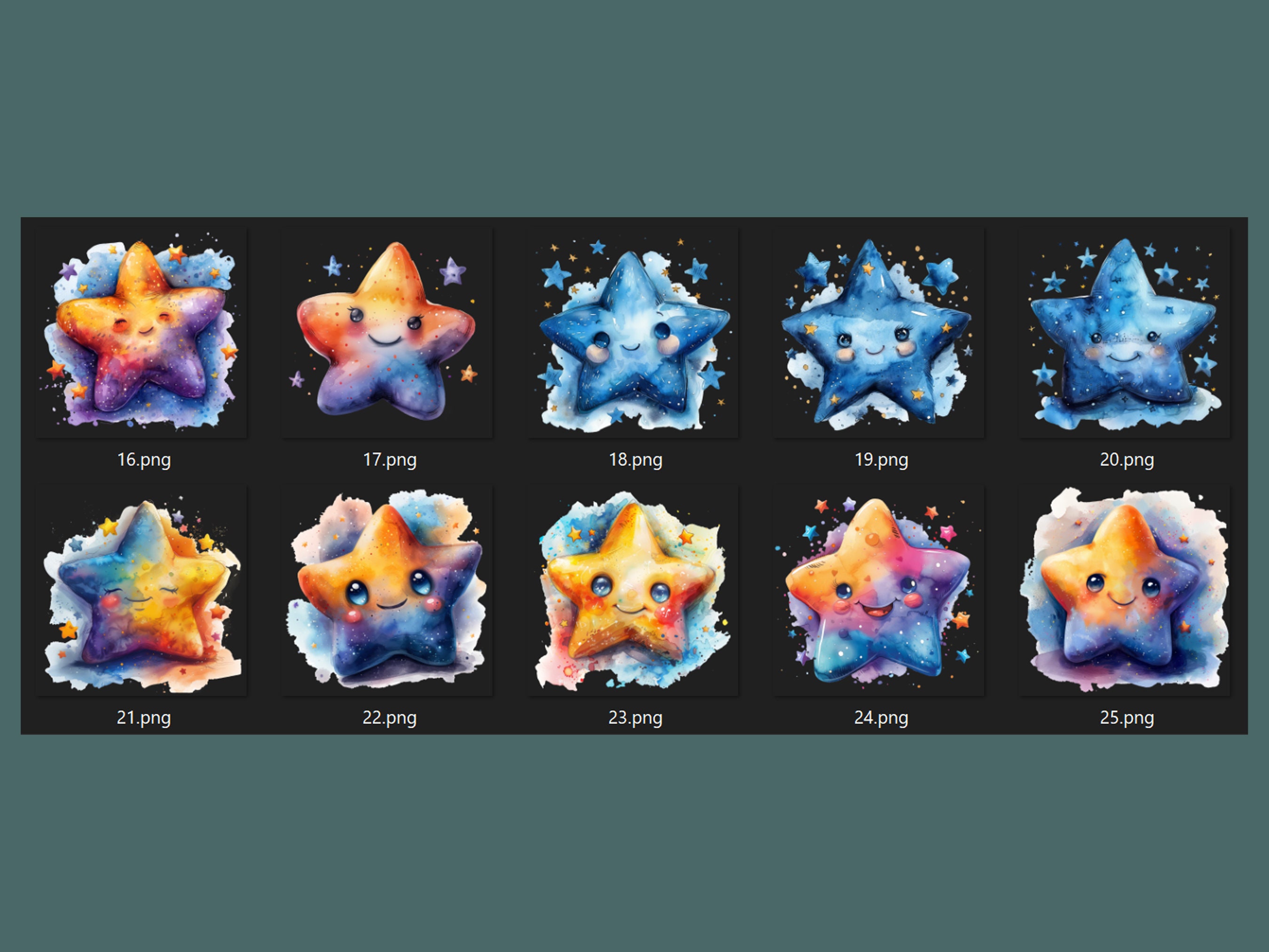 Smiling Star Clipart Bundle, Watercolor Birthday Clipart, Commercial ...