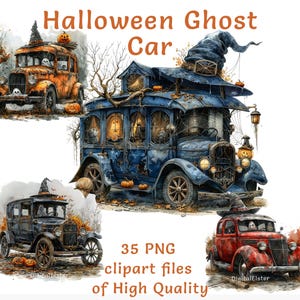 Car Clipart | 35 PNG | Watercolor Halloween Clipart | Commercial use pumpkin harvest digital stickers | Sublimation print transport art