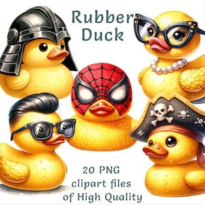 Yellow Rubber Duck Clipart Set, 20 Watercolor PNG for Commercial Use, Nursery Decor, Educational Content Party Invites, Instant Download