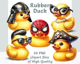 Yellow Rubber Duck Clipart Set, 20 Watercolor PNG for Commercial Use, Nursery Decor, Educational Content Party Invites, Instant Download