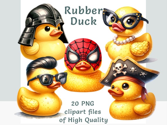 Yellow Rubber Duck Clipart Set, 20 Watercolor PNG for Commercial Use, Nursery Decor, Educational Content Party Invites, Instant Download