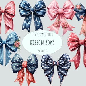 Bogen Clipart | 15 PNG-Dateien | Aquarell Yarn Bow | Gestrickte Aufkleber | Kommerzielle Nutzung | Schleife Aufkleber | Webband Muster | Schleife Wandkunst
