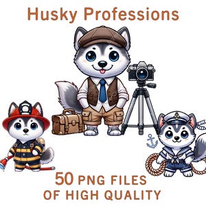 Clipart di Husky / 50 file PNG / Clipart di cani ad acquerello / Uso commerciale / Adesivi digitali professionali / Stampa a sublimazione / Adesivi per lavoro
