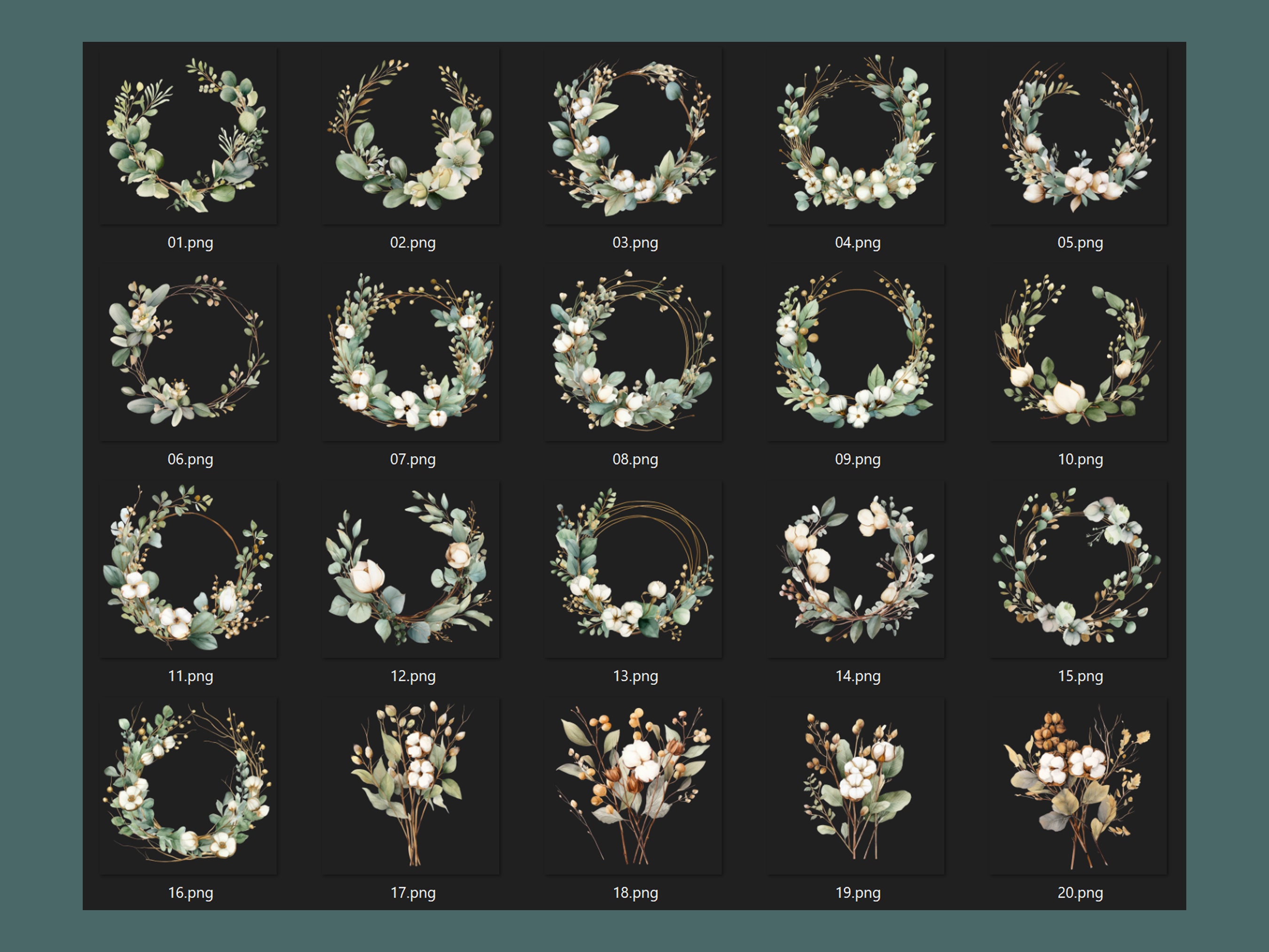 Eucalyptus Wreath Clipart Bundle, Watercolor Wreath Clipart, Commercial ...
