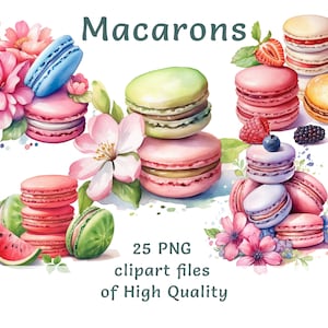 Macaron clipart | 25 PNG | Watercolor french dessert clipart | Commercial use sublimation print digital sweet pastry and bakery clipart