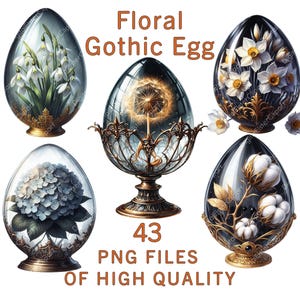 Clipart gotico / 43 PNG / Clipart pasquale ad acquerello / Pacchetto di adesivi neri vintage digitali per stampa a sublimazione per uso commerciale / Arte floreale