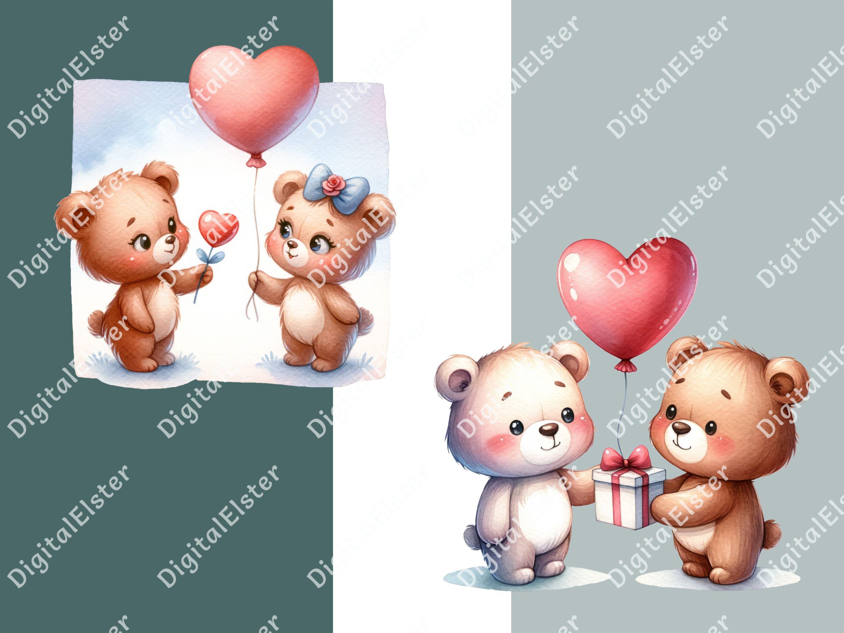 Teddy Bear Clipart | 20 PNG | Watercolor Valentines Day Clipart ...