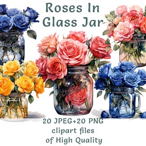 Rozen Clipart | 20 png en jpeg | Aquarel bloemen clipart | Digitale bruiloftsbundel | Commercieel gebruik Valentijnsdag sublimatiebundel