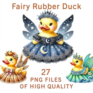 Clipart canard en caoutchouc féerique | 27 imprimables Fantasy Yellow Duck | Aquarelle, sublimation, stickers, baby shower, jolie décoration, oeuvre d'art murale pour chambre d'enfant