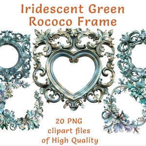 Iriserende groene frames - 25 aquarel Vintage PNG clipart voor uitnodigingen, elegante Home Decor & digitale ontwerpranden, commercieel gebruik