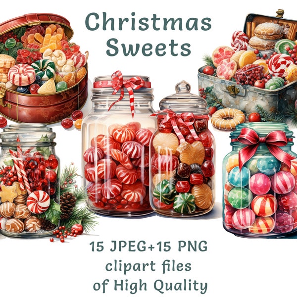 Watercolor Sweets clipart, 15 High quality PNG and JPEG, Christmas candies clip art, Nursery stickers, commercial use dessert, food stickers