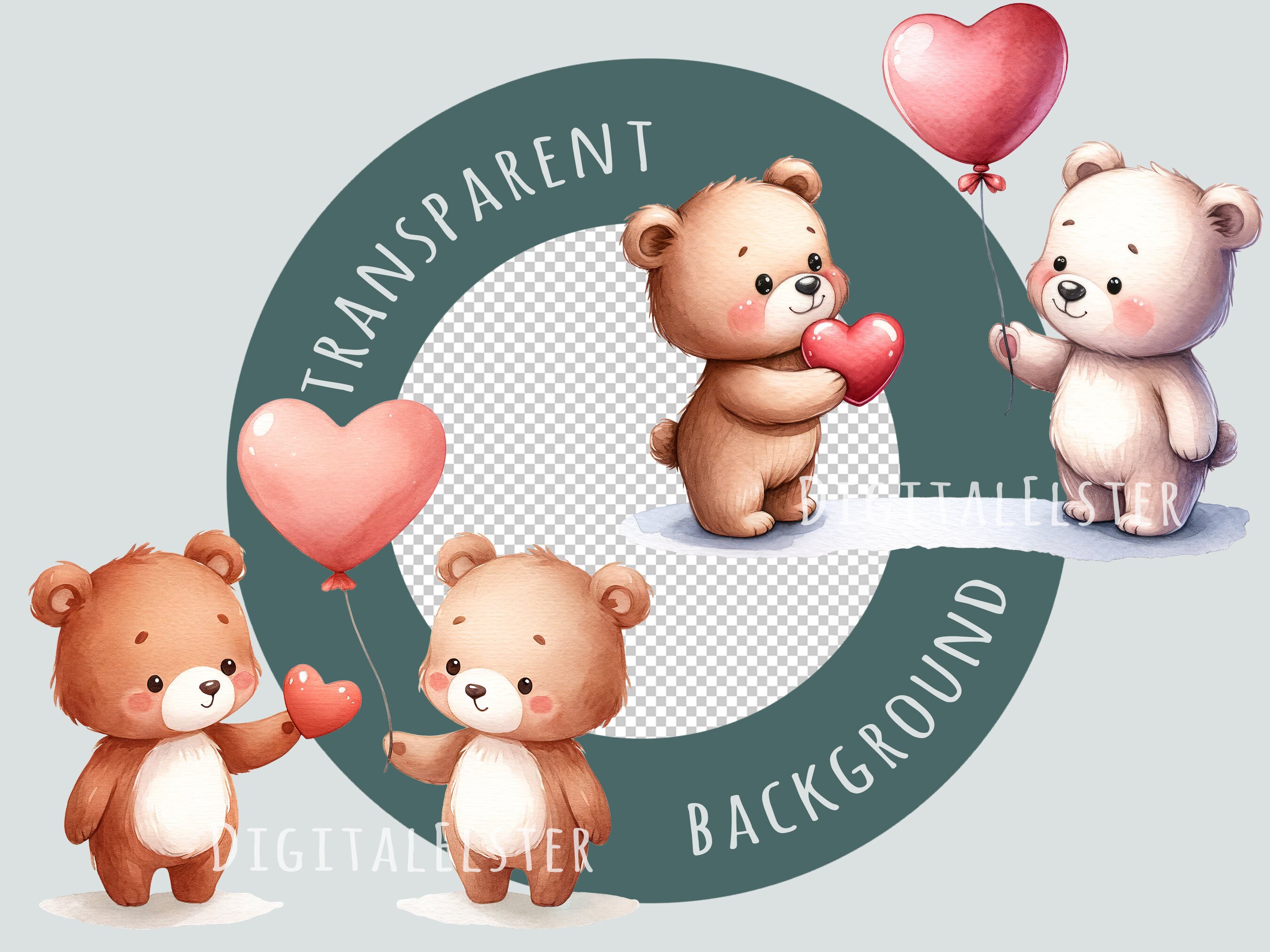 Teddy Bear Clipart | 20 PNG | Watercolor Valentines Day Clipart ...