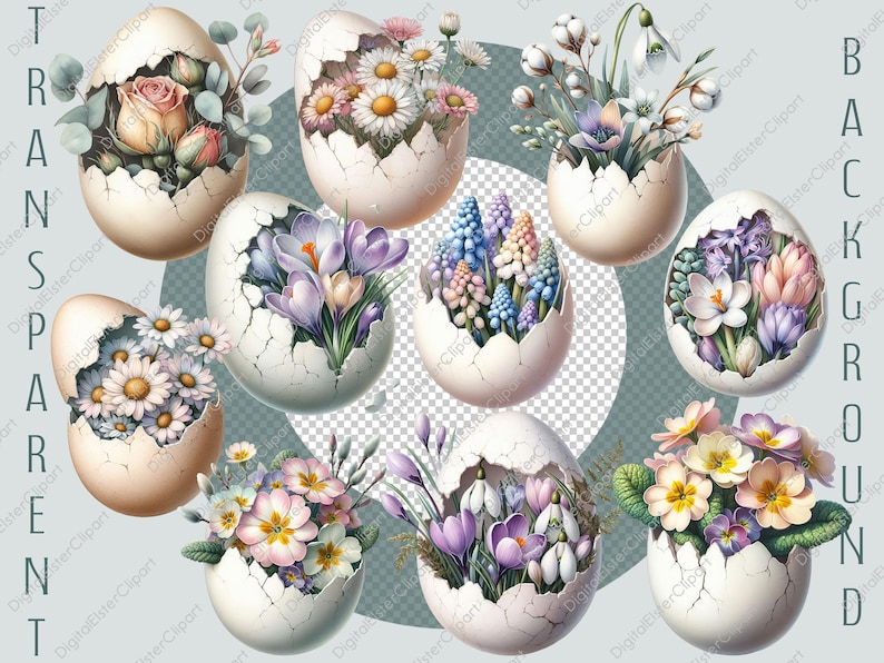 Egg Clipart Bundle, Watercolor Easter Clipart, Commercial Use Flowers ...