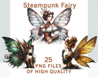 Paquete de imágenes prediseñadas de hadas, imágenes prediseñadas góticas de acuarela, conjunto de pegatinas steampunk para uso comercial, paquete PNG gótico con impresión por sublimación, conjunto alado