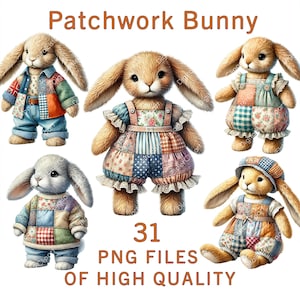 Hase Clipart | 31 PNG-Dateien | Aquarell Tier Clipart | Kommerzielle Nutzung gestrickte Hase Clipart | Handgemachte Haustier digitale Sublimationskunst