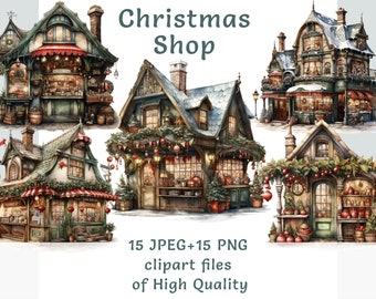 Pacote de imagens de loja de Natal, imagens de Natal em aquarela, adesivos de Natal para uso comercial, impressão por sublimação, pacote digital para vitrines.