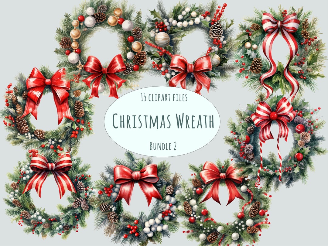 Watercolor Christmas Wreath Clipart, 15 High Quality PNG, Advent Wreath ...