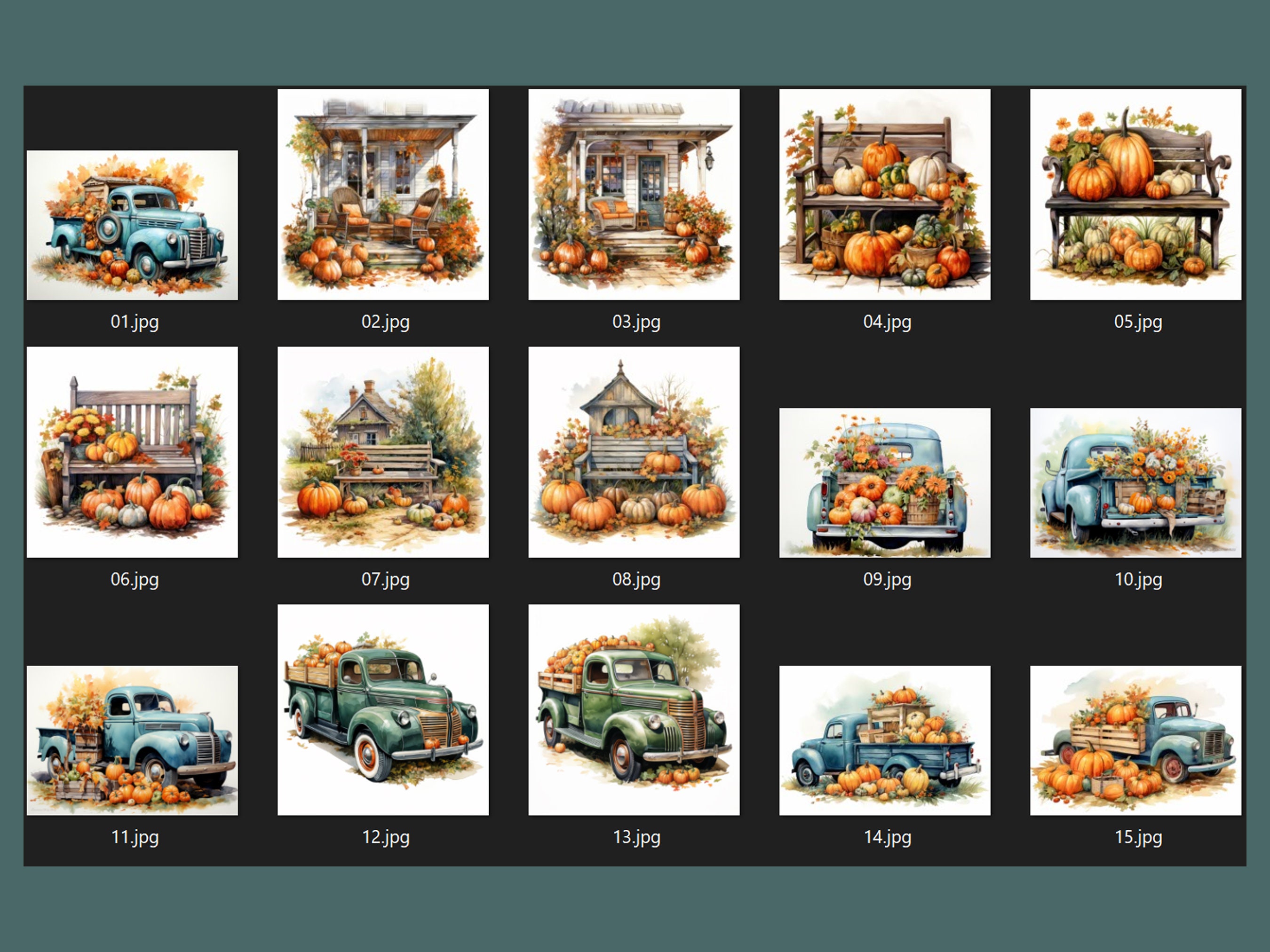 Watercolor Harvest Clipart Bundle, Commercial Use Orange Pumpkin ...