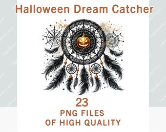 Halloween Dreamcatcher clipart bundle, Watercolor gothic stickers, Sublimation print boho wall art set, Transparent png black witch feathers