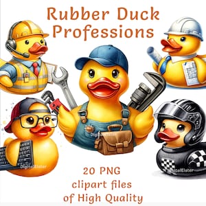 Yellow Rubber Duck Watercolor Clipart - 20 PNG Files, Professions, Perfect for Kids' Educational Tools and Nursery Decor, Commercial Use