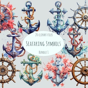 Rudder Clipart | Anchor Clipart | 20 PNG Files | Watercolor Sea Clipart | Commercial use naval decor | Nautical printables | Nursery Art