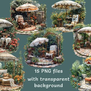 Victorian Garden Umbrella Clipart: 15 Watercolor Elegant PNG, Shade Designs for Commercial Use, Perfect for Invitations & Home Decor Crafts image 5