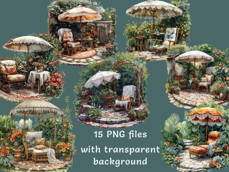 Victorian Garden Umbrella Clipart: 15 Watercolor Elegant PNG, Shade Designs for Commercial Use, Perfect for Invitations & Home Decor Crafts image 5