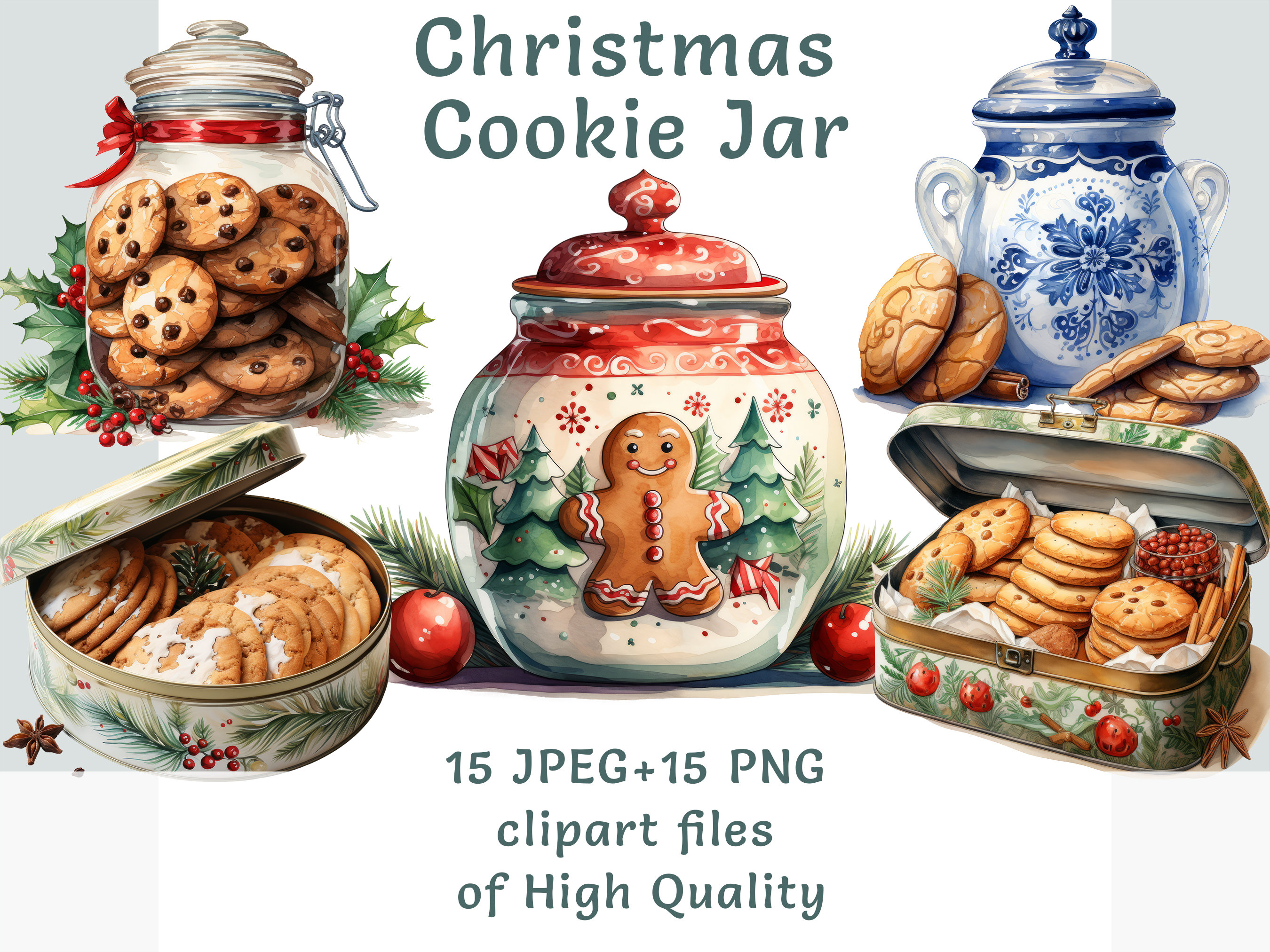 Watercolor Victorian Cookie jars box Clipart PNG, Gingerbread