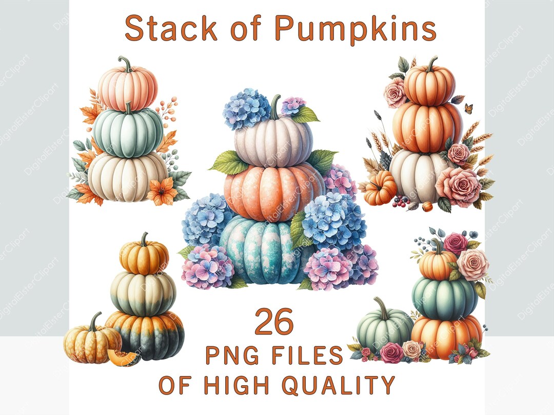 Pumpkin Clipart | 26 PNG | Watercolor Halloween Clipart | Commercial ...