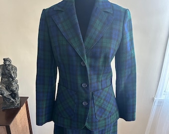 Vintage 1970&#39;s Pendleton Wool Plaid Suit Blue and Green