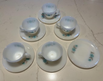 Mid Century Modern Milk Glass Tea Cup and Saucer Set