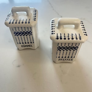 Vintage German Blue and White Spice Jar Pair