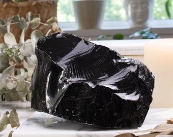 Zwart Obsidiaan Kristal, Ruwe Kristallen, Rotsen en Mineralen, Crystal Display, Crystal Shop, Crystal Decor, Beschermingskristallen