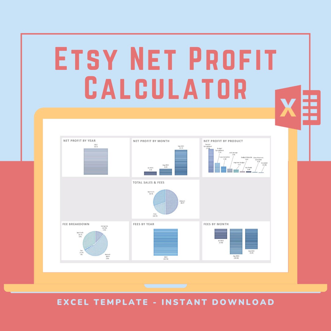Etsy Sales and Fees Excel Tracker Etsy Net Profit Excel Spreadsheet