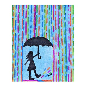 Girl in Colored Rain Wall Art | Original Acrylic Painting Print | Colorful Poster | Modern Home Decor