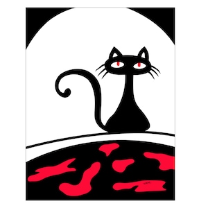 Black Cat Wall Art | Original Digital Artwork Print | Modern Atomic Cat Poster | Abstract Living Room Decor