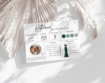 Bridesmaid Info Card Template in Black and White - modern customizable Bridal Party Info card infographic - this is a digital download