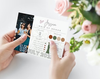 Bridesmaid Info Card Template Boho Flowers -  modern customizable Bridal Party Info card infographic - this is a digital download