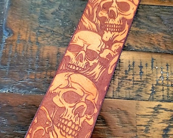 Handmade Leather Skull Bookmark Gothic Horror Gift Reader Skeleton Pirate Biker Accessory Personalized Book Lover Unique Dark Fantasy