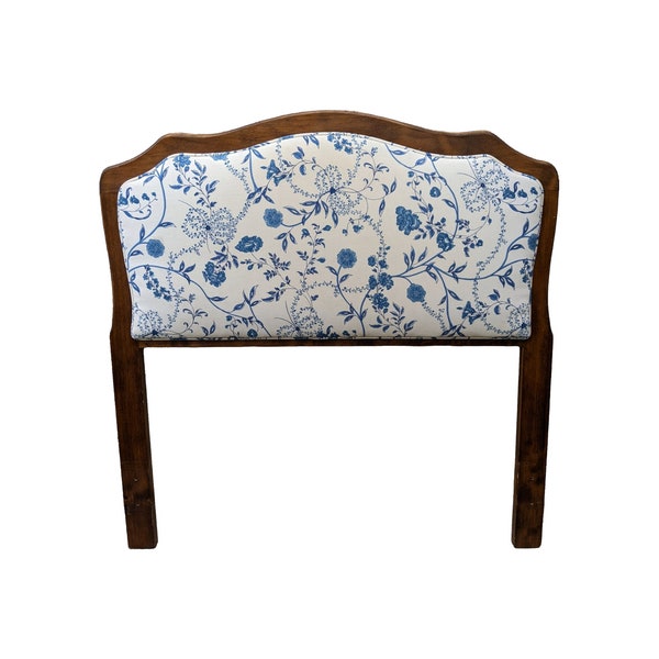 Blue and White Upholstered Twin Headboard