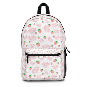 White Pink Strawberry Cow Backpack