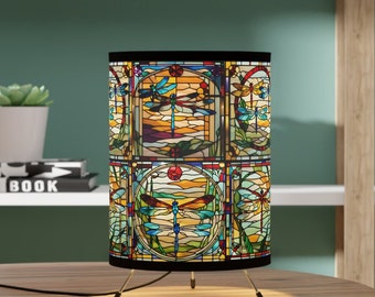Fireflies Stained Glass Print Pattern Design Tripod Lamp with High-Res Printed Shade, Fireflies, pattern, living room, bedroom, den, kids