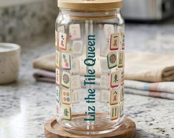 Personalized Mahjong Player Sipper Glass | 16oz Custom Drinkware