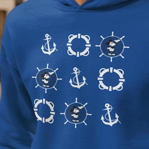 Maritime Themed Hoodie, Cute Cartoon Boating Sweater, Nautical Pullover Jumper, Ocean Lover Sweatshirt, Beach Apparel
