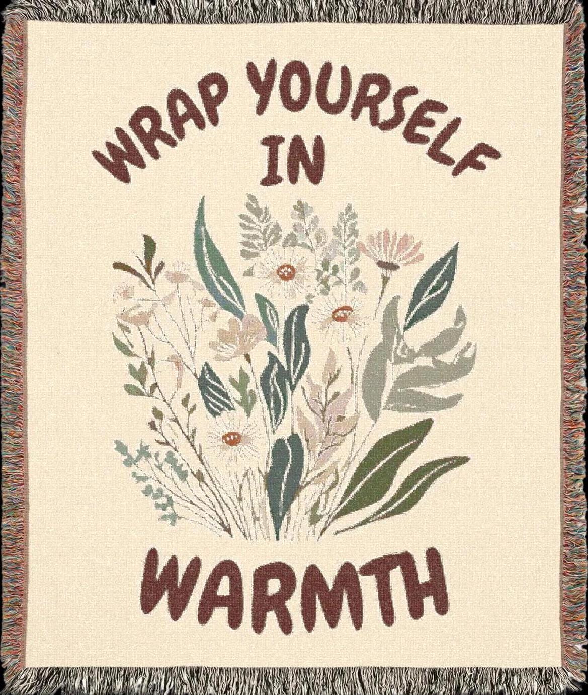 Floral Woven Blanket: 100% Cotton Throw, Fringed Edges