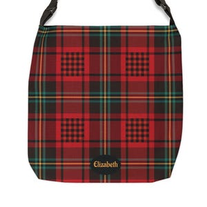 Personalized Tartan Adjustable Tote Bag - Stylish Red and Green plaid, Versatile Carry all for Back to School, Custom Christmas present