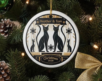Contemporary Black Cats Ceramic Ornament | Secular Custom Christmas 2026