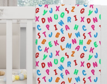 Alphabet Fleece Baby Blanket, Baby shower gift, new baby gift, baby Christmas gift, infant, newborn