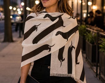 Long Dachshunds Pattern Light Scarf | Doxie Lover Illustration