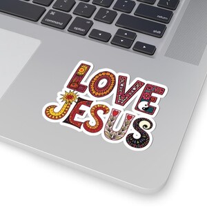 Love Jesus Hippie Sticker: Christian Decal for Laptop, Water Bottle